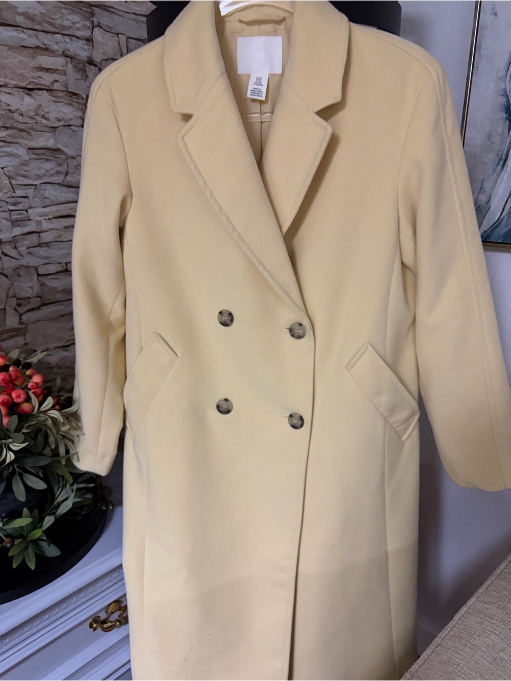 H&M Double-Breasted Light yellow Pea Coat